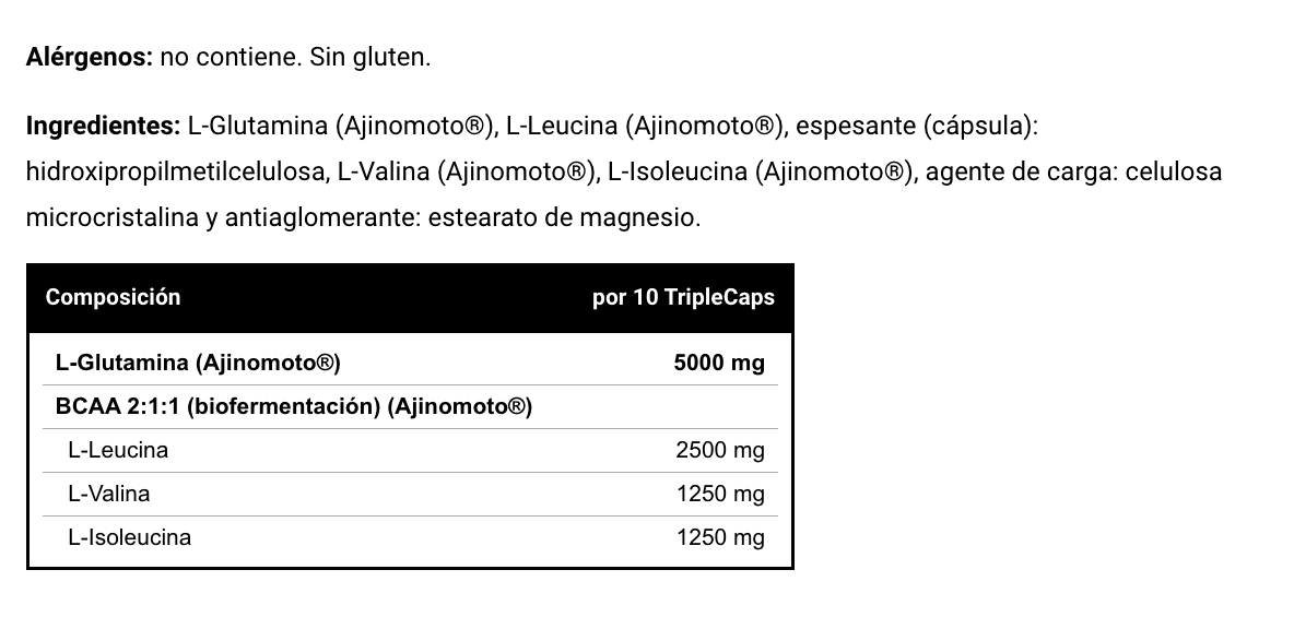 Glutamina + BCAA (100 Cápsulas) de Vitobest