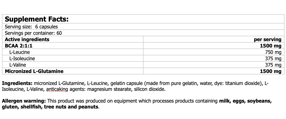 Glutamina + Bcaa´s 360 Caps