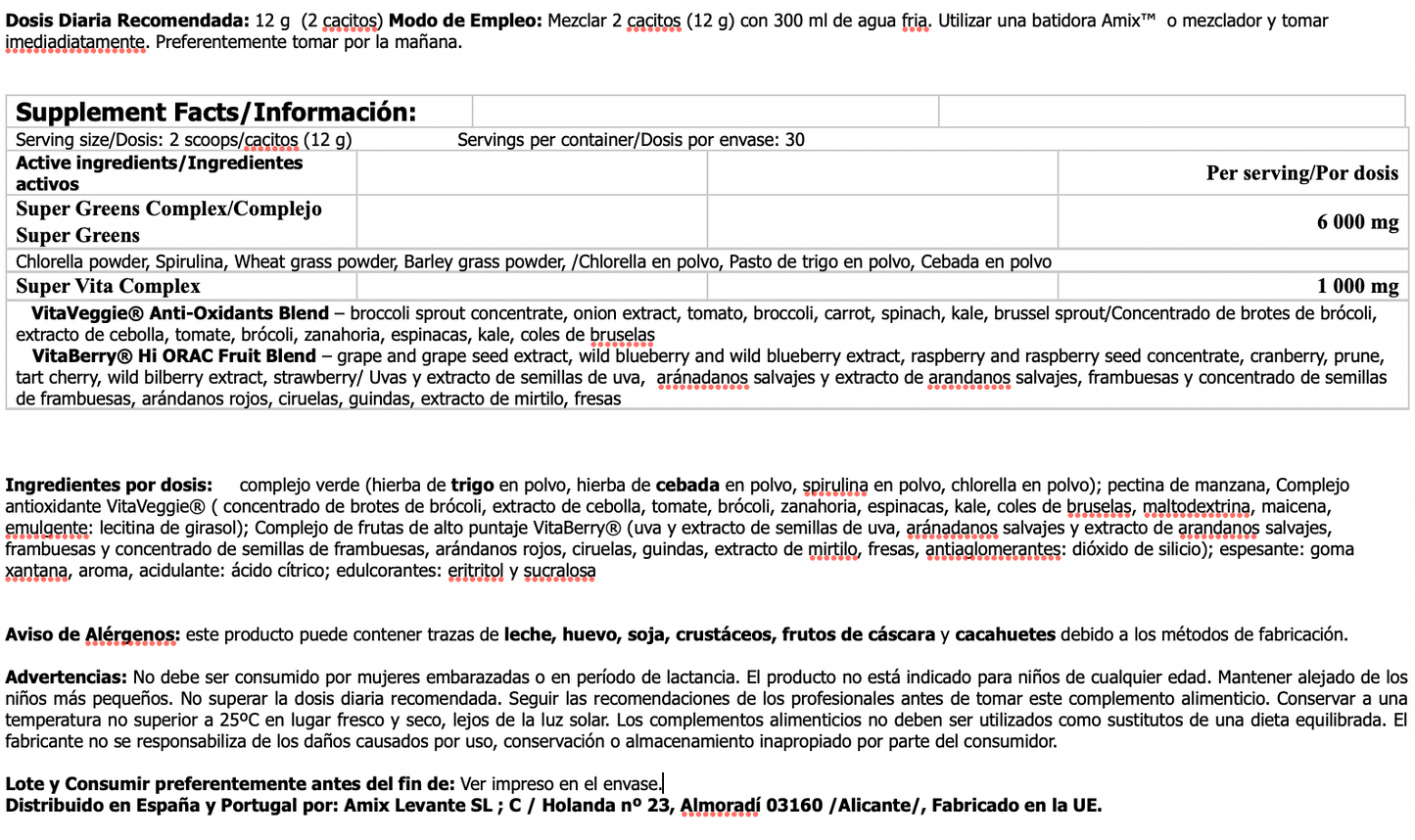 Batido Antioxidante 360g Super Greens Smooth Drink