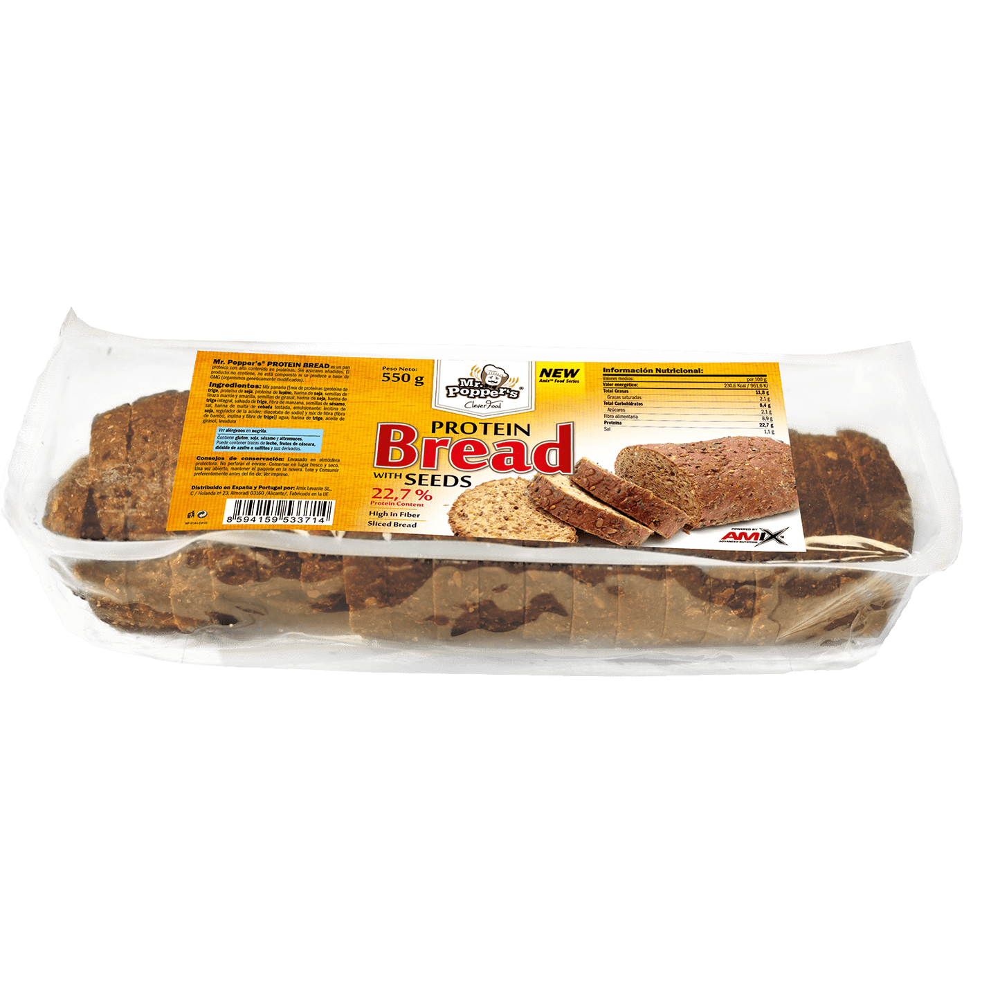 Pan proteico con semillas y avena 500g cortado en rodajas