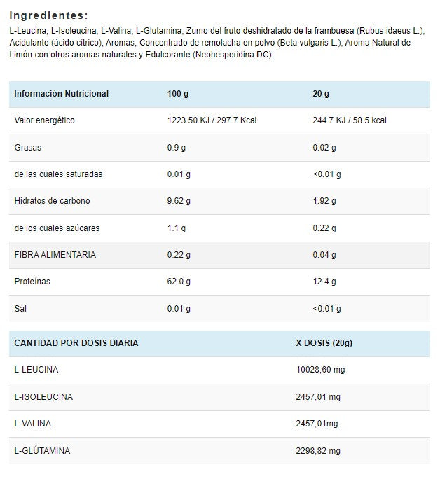 BCAA 4:1:1 300g sabor frambuesa de HP Nutrition